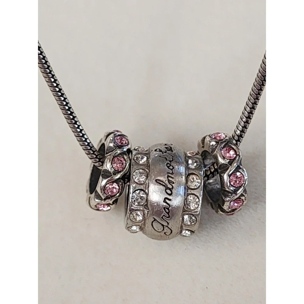 BRIGHTON Grandmother Pink Crystal Charm Necklace Heavy Silver Pl FREE $SHIPPING!